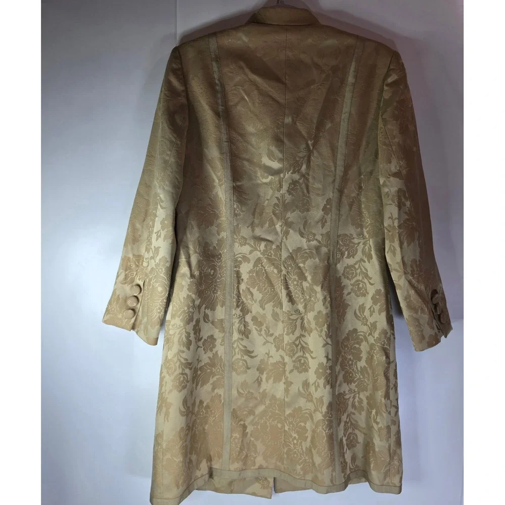 Sigrid Olsen Gold Brocade Embroidered Jacket Coat Mandarin Collar Floral Size 8